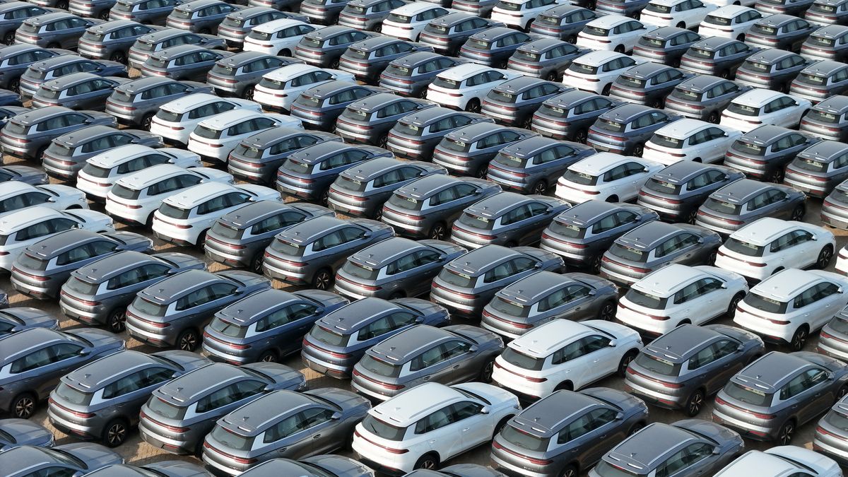 YANTAI, CHINA - APRIL 18, 2024 - A large number of BYD electric cars wait to be shipped for export at Penglai Port area of Yantai Port in Shandong province, China, April 18, 2024. (Photo credit should read CFOTO/Future Publishing via Getty Images)