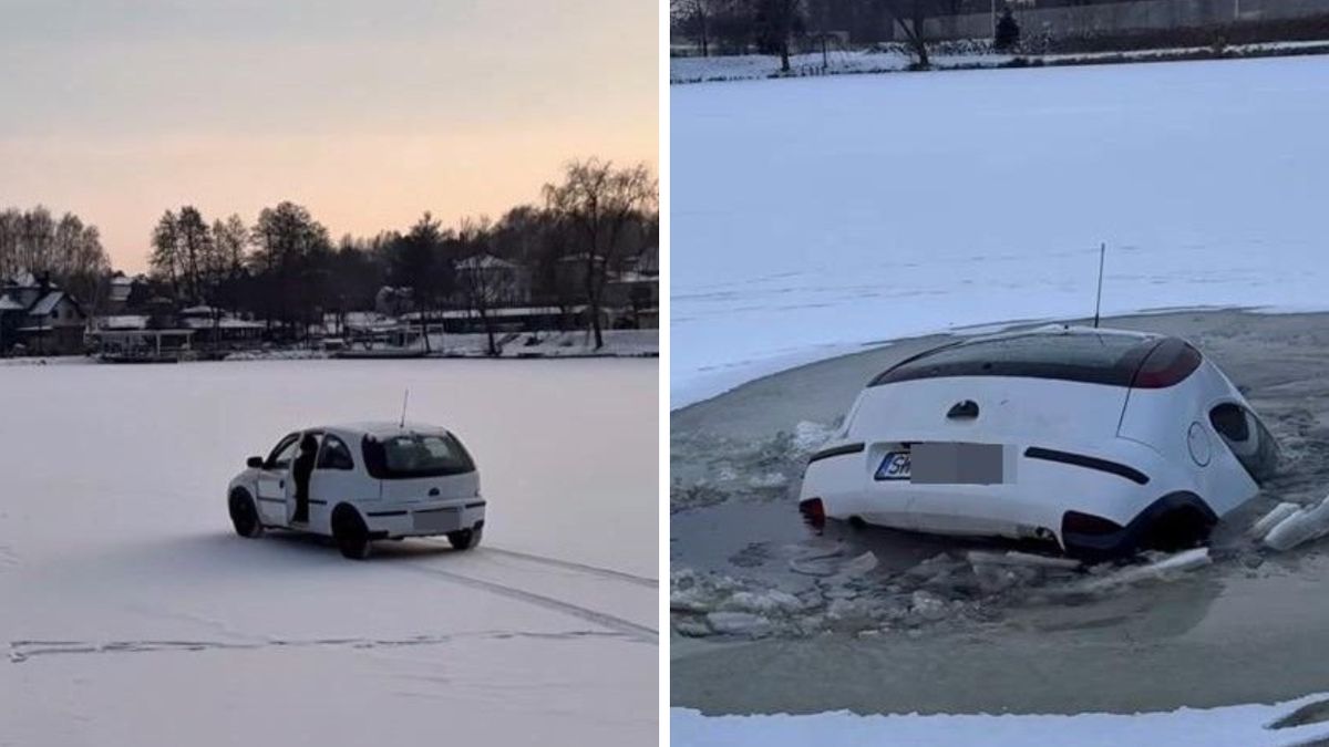 Mężczyzna wjechał samochodem na zamarznięty staw