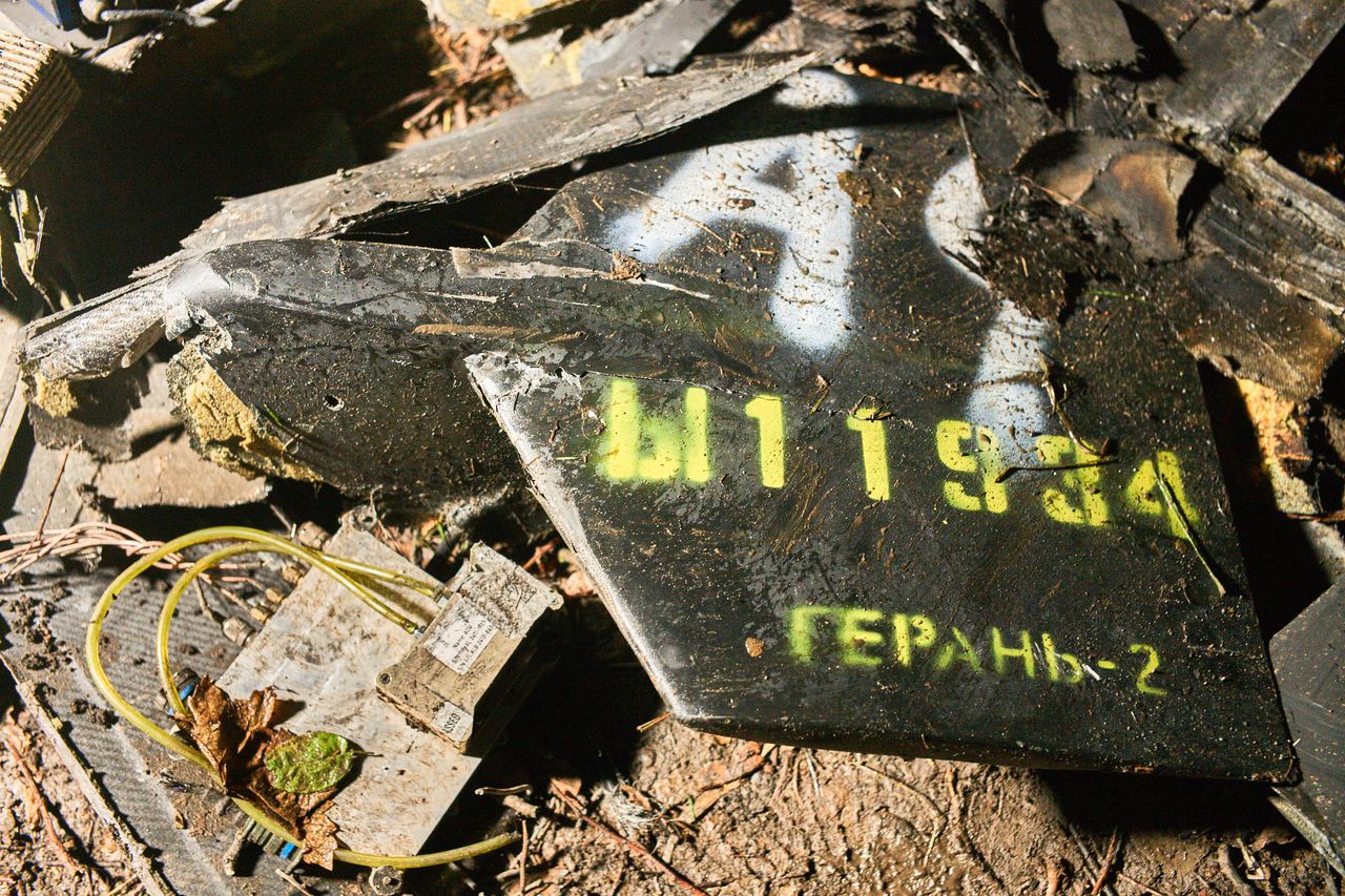 KHARKIV, UKRAINE - DECEMBER 21: A view of remains of the crashed drone following the Russian shelling in Kharkiv, Ukraine on December 21, 2024. (Photo by Piotr Sobik/Anadolu via Getty Images)