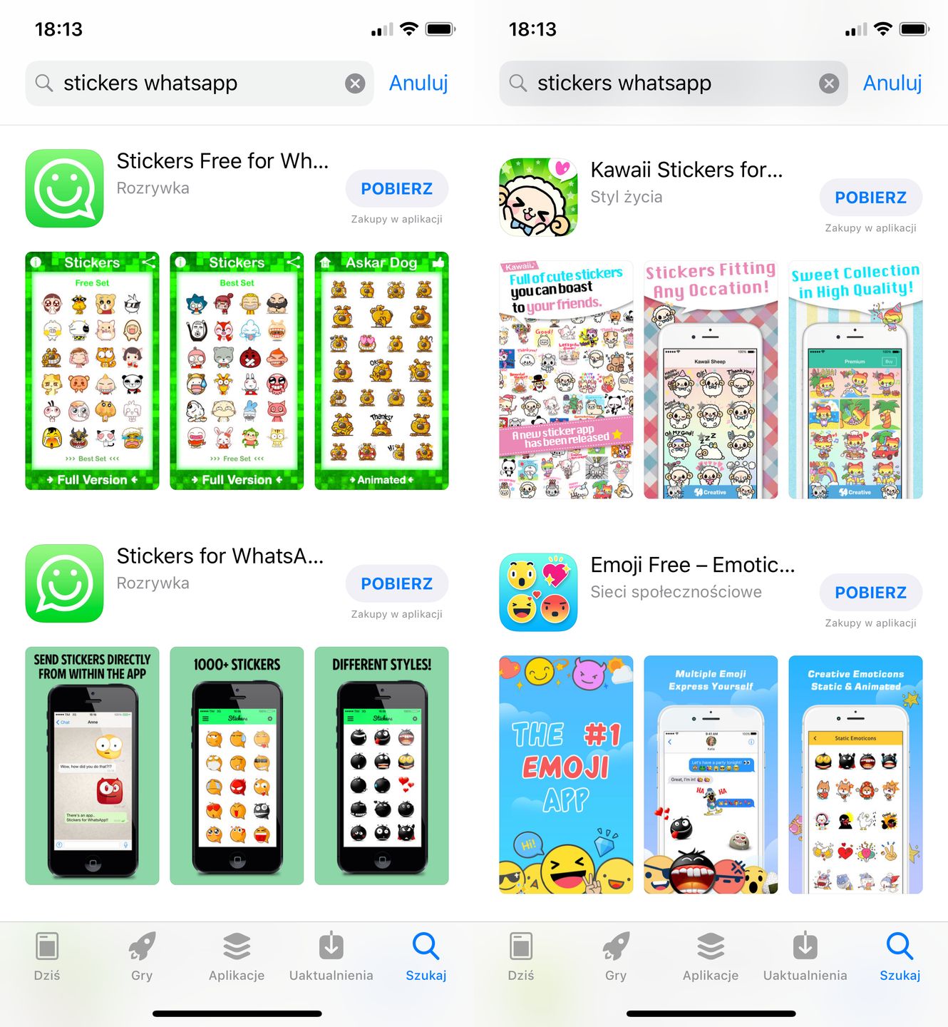 App Store – uboga lista naklejek do WhatsAppa.