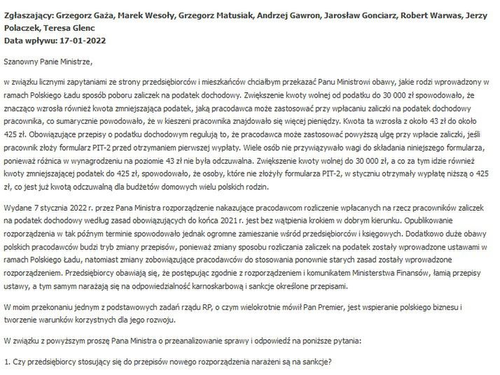 Pismo posłów PiS do resortu finansów