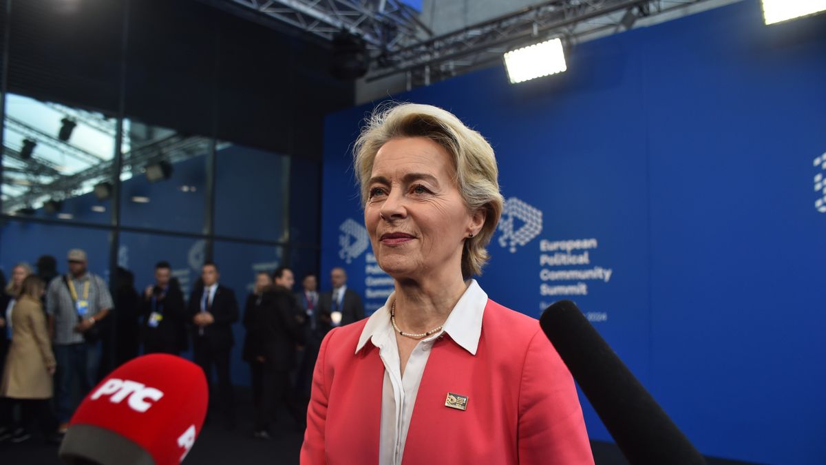 Ursula von der Leyen, President of the European Commission, arrives at the 5th European Political Community Summit in Budapest, Hungary, on November 7, a day after Donald Trump wins the U.S. presidential election. (Photo by Balint Szentgallay/NurPhoto via Getty Images)