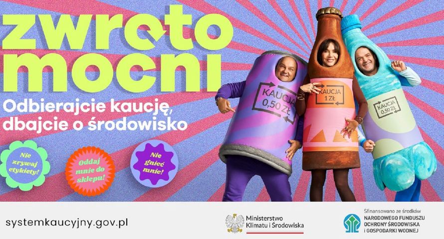 Olga Bołądź, Piotr Polak i Sebastian Stankiewicz jako butelki i puszka. To kampania promująca system kaucyjny