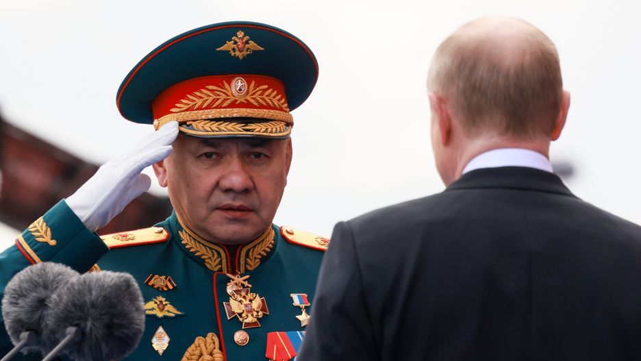 MOSCOW, RUSSIA - MAY 9, 2022: Russia's Defense Minister Sergei Shoigu (L) and Russia's President Vladimir Putin take part in a Victory Day military parade marking the 77th anniversary of the victory over Nazi Germany in World War II, in Moscow's Red Square. Mikhail Metzel/POOL/TASS