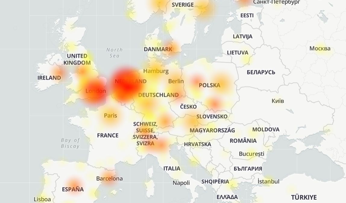 Awaria Spotify w Europie, źródło: downdetector