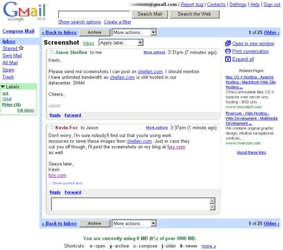 Pierwotny interfejs Gmaila