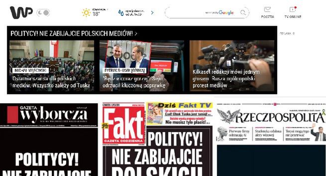 Media wspólnie przeciw zmianom w prawie autorskim. Tak wyglądają okładki gazet i strony główne