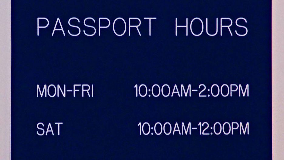 Times Union staff photo by John Carl D'Annibale:   Passport hours sign intside the US Post Office in Halfmoon, Wednesday afternoon March 21, 2007. FOR STORY (Photo by John Carl D'Annibale /Albany Times Union via Getty Images)