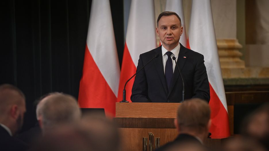 KRAKOW, POLAND - MARCH 24, 2023:
President of the Republic of Poland, Andrzej Duda, delivers an address to the participants, at the AGH University of Science and Technology in Krakow, on March 24, 2023, in Krakow, Poland.
President Duda joined the 50th anniversary celebration of the CYFRONET Academic Computer Center at the AGH University of Science and Technology in Krakow, honoring the distinguished employees with state decorations. (Photo by Artur Widak/NurPhoto via Getty Images)
