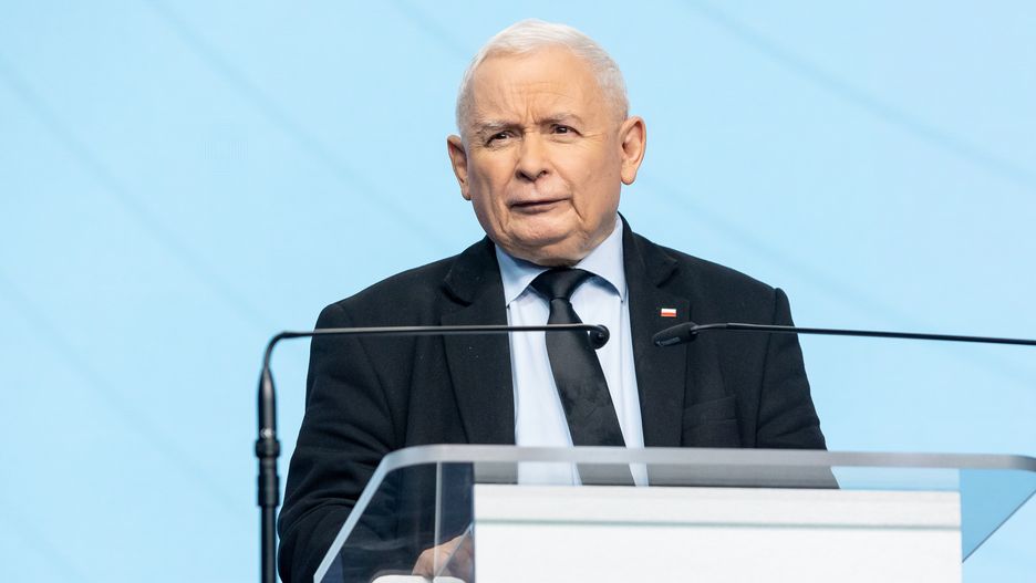 Jaroslaw Kaczynski, the leader of the right-wing Law and Justice (PiS) party, is speaking during a press conference in Warsaw, Poland, on July 02, 2024. (Photo by Foto Olimpik/NurPhoto via Getty Images)