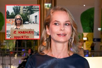 Magdalena Cielecka idzie na Wielki Marsz Patriotów. Z takim banerem