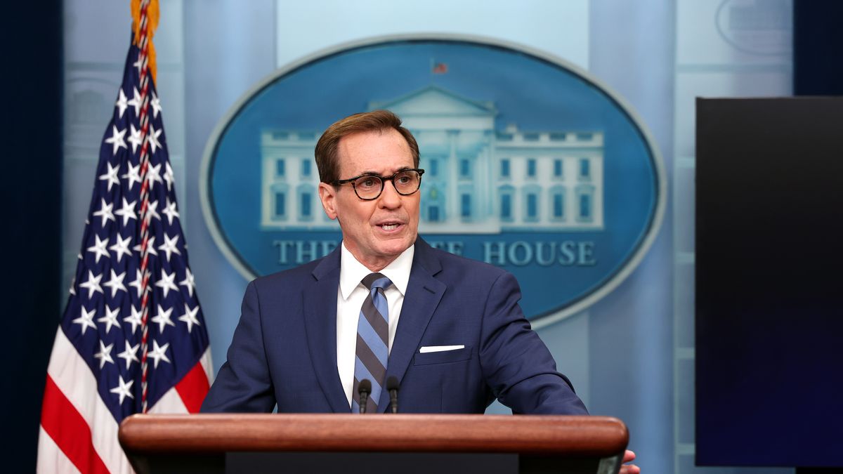 WASHINGTON, DC - NOVEMBER 28: John Kirby, Coordinator for Strategic Communications at the National Security Council in the White House, speaks during a press briefing at the White House on November 28, 2022 in Washington, DC. The briefing was held to preview French President Emmanuel Macron's state visit later this week. (Photo by Kevin Dietsch/Getty Images)