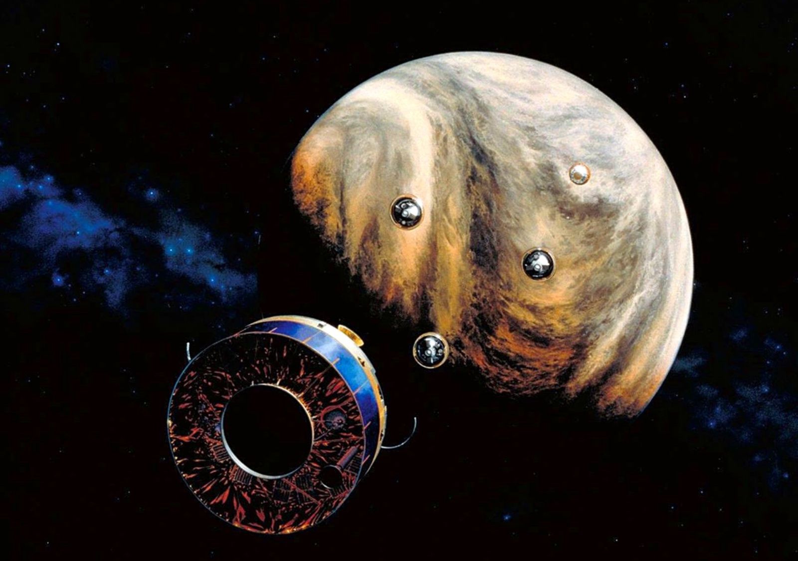 Sondy Pioneer schodzą do atmosfery Wenus - grafika koncepcyjna