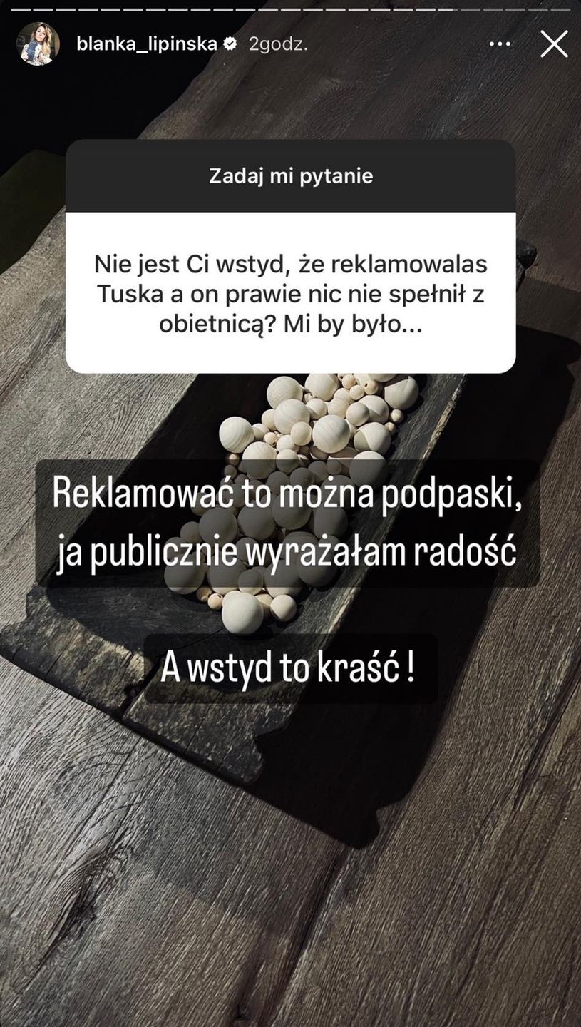 Odpowiedź Blanki Lipińskiej na instagramowe pytanie