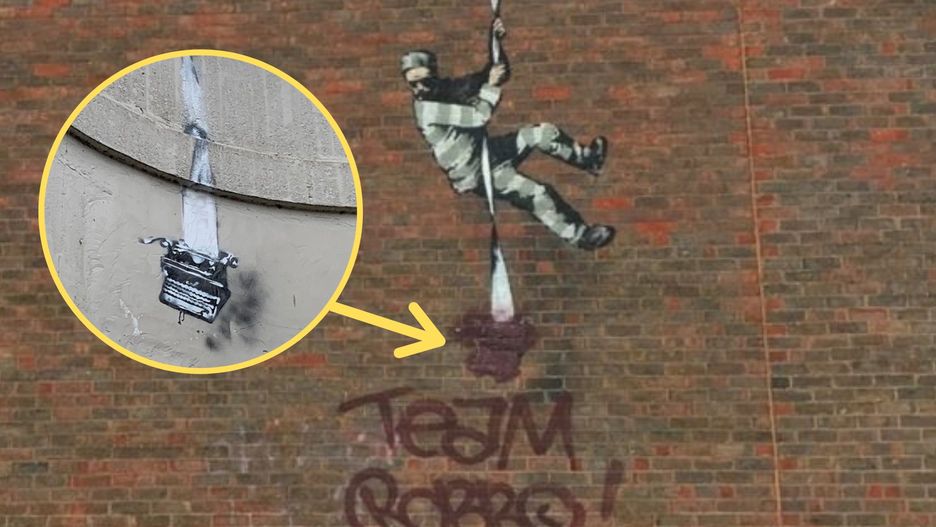 Grafika "Create Escape" Banksy'ego została częściowo zamazana. Zniszczony element pojawił się w innej lokalizacji