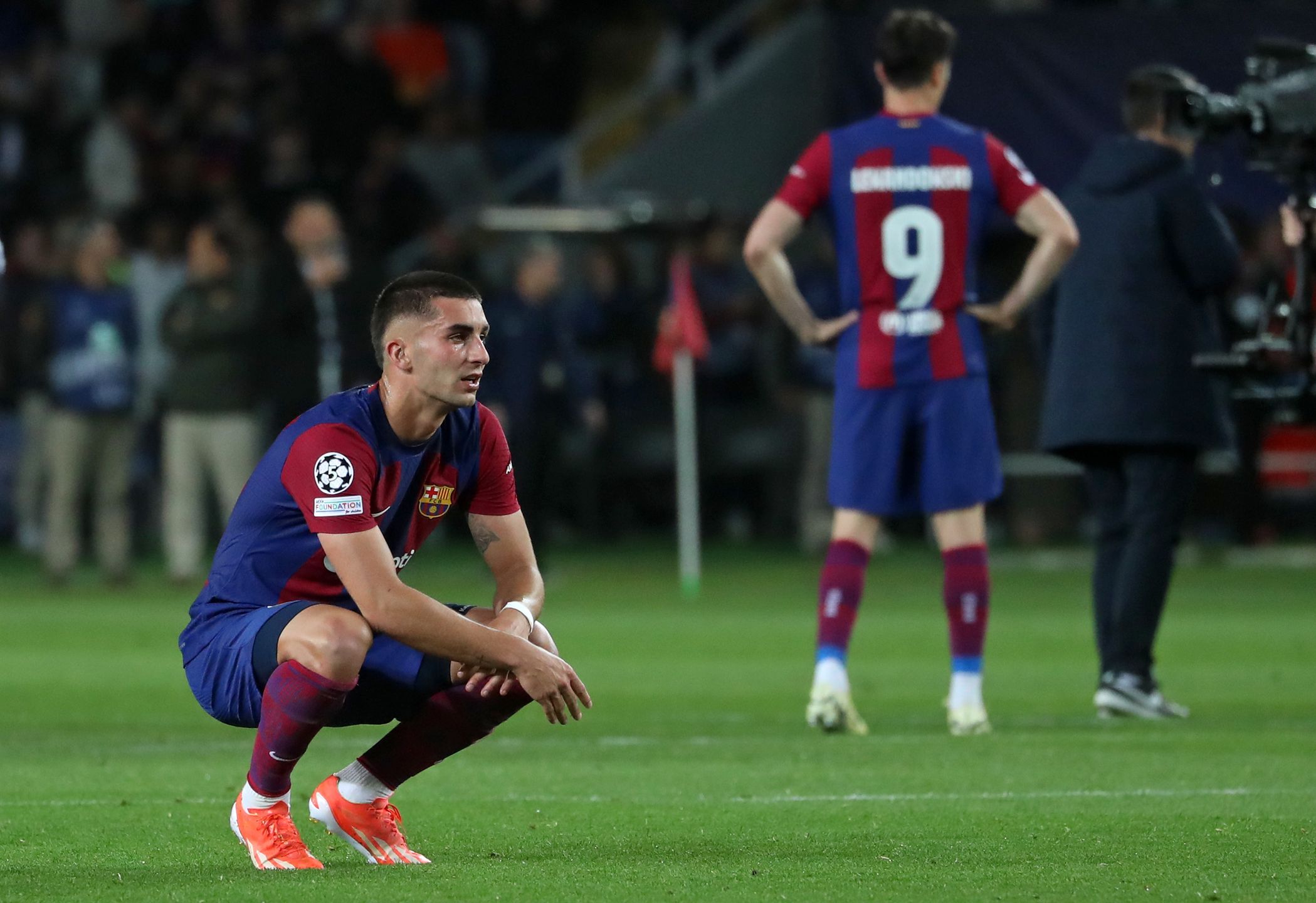 Ferran Torres is standing at the end of the match between FC Barcelona and PSG, corresponding to the Quarter-Final of the UEFA Champions League, played at the Olympic Stadium Lluis Companys in Barcelona, Spain, on April 16, 2024. (Photo by Joan Valls/Urbanandsport/NurPhoto via Getty Images)