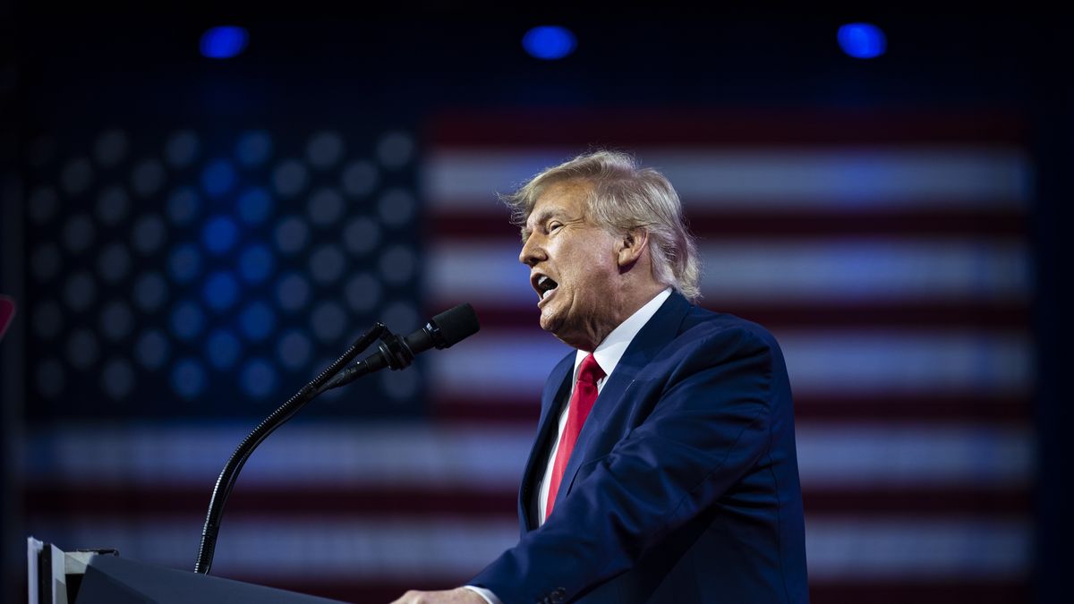 Fort Washington, MD - March 4 : Former President Donald J. Trump speaks during on the third and final day of the Conservative Political Action Conference CPAC held at the Gaylord National Resort & Convention Center on Saturday, March 04, 2023, in Fort Washington, MD. (Photo by Jabin Botsford/The Washington Post via Getty Images)