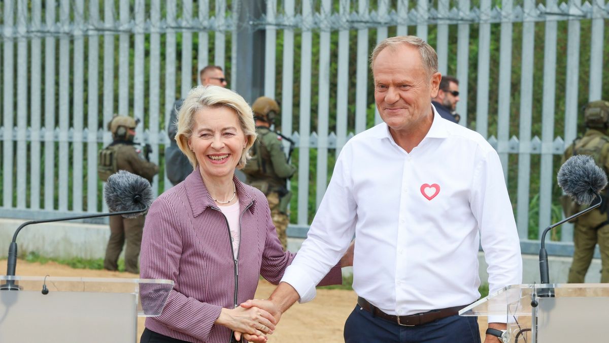 Donald Tusk i Ursula von der Leyen na granicy polsko-biaoruskiej