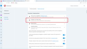 Opera: sekcja Prywatność i bezpieczeństwo