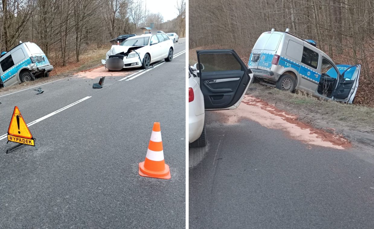 Policjanci zatrzymali się, aby pomóc. Audi nie zdążyło wyhamować