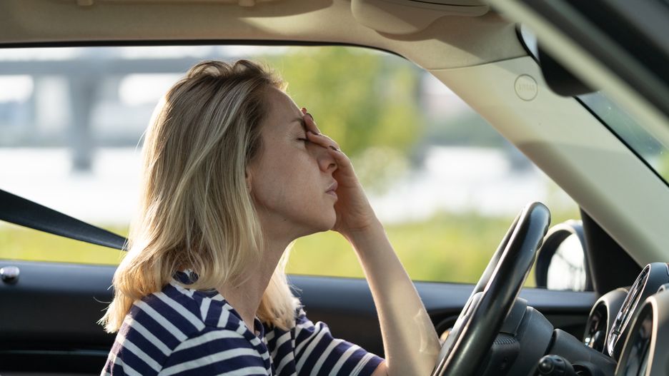 Unhappy tired female driver touch nose and forehead sitting in car driving suffering from headache
Upset or tired female driver rubbing nose and forehead sitting inside car driving. Middle aged woman suffering from headache, migraineee, panic attack or pms syndrome in vehicle in traffic jam on road
car, headache, traffic, drunk, woman, people, driver, sad, anxiety, travel, angry, face, noise, anger, person, stuck, tired, upset, transportation, sadness, frustration, displeased, exhaustion, irritation, wheel, caucasian, highway, nervous, auto, problem, pain, sick, ill, illness, unwell, unhappy, migraine, pms, automobile, female, stress, drive, stressed, jam, heavy, road, hand, touch, forehead, scared
