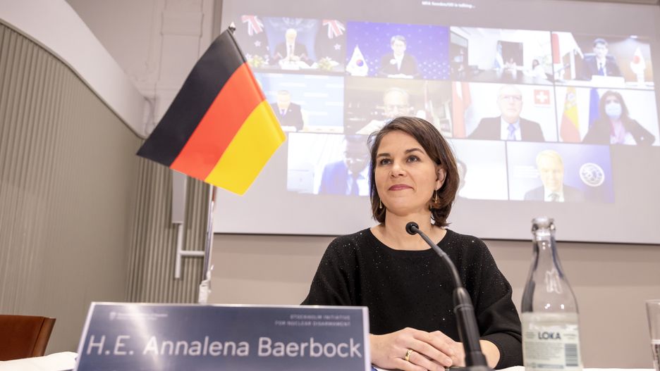 STOCKHOLM, SWEDEN - DECEMBER 14: German Foreign Minister Annalena Baerbock of Alliance 90/The Greens, during the fifth meeting of ministers of the Stockholm Initiative on Nuclear Disarmament on December 14, 2021 in Stockholm, Sweden. Baerbock travels to Stockholm for the fifth meeting of ministers of the Stockholm Initiative on Nuclear Disarmament. (Photo by Thomas Imo/Photothek via Getty Images)