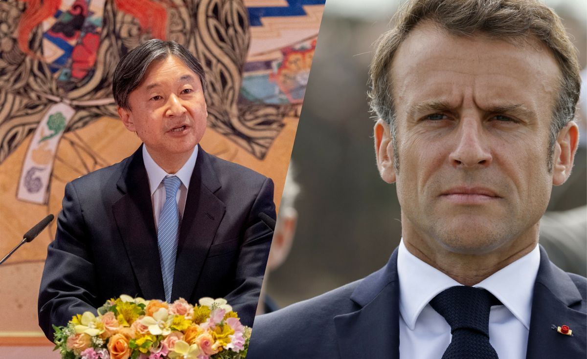 Cesarz Japonii Naruhito i prezydent Francji Emmanuel Macron