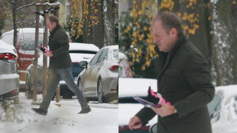 Donald Tusk przyłapany w drodze do auta. Był o krok od upadku!