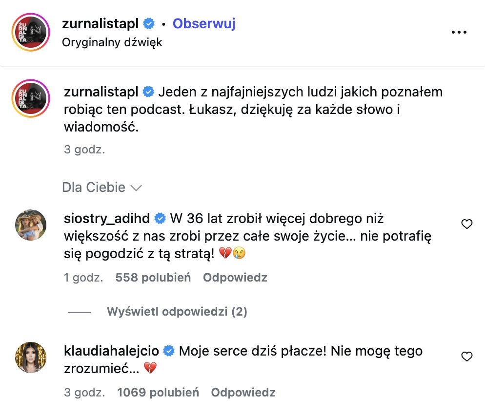 Gwiazdy komentują post Żurnalisty o Łukaszu Litewce