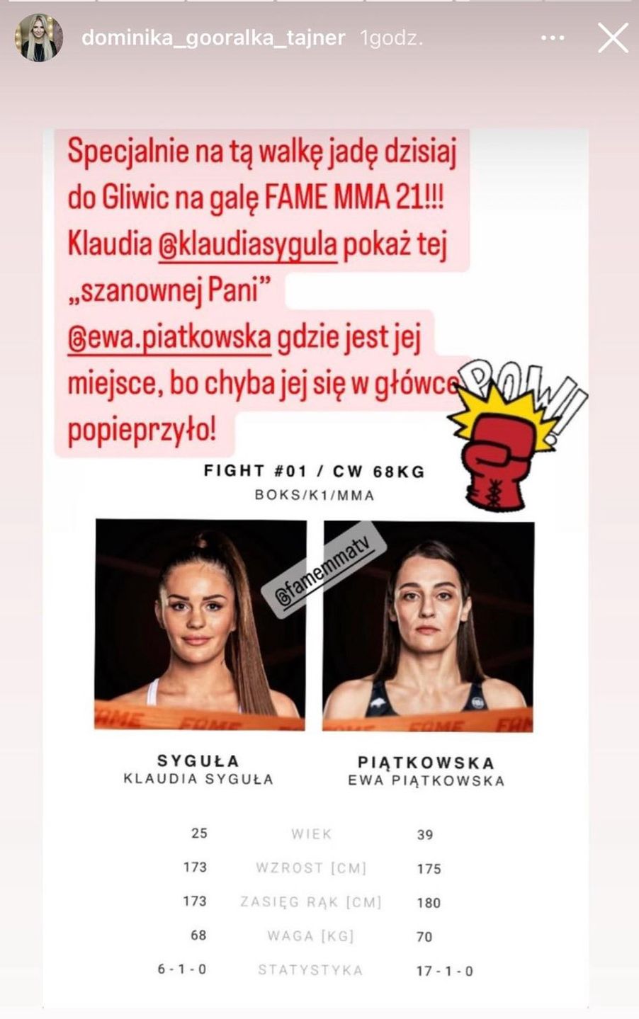 Dominika Tajner przerzuca się obelgami z zawodniczką Fame MMA.