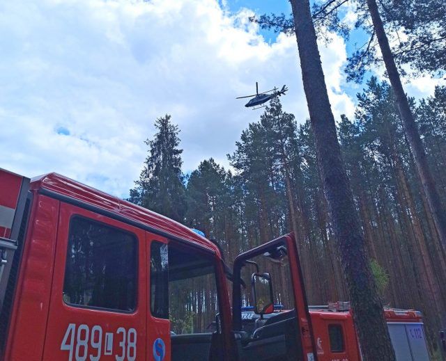 Pożar lasu w pobliżu Opola Lubelskiego. 11 zastępów straży pożarnej i helikopter gaśniczy w akcji (zdjęcia)