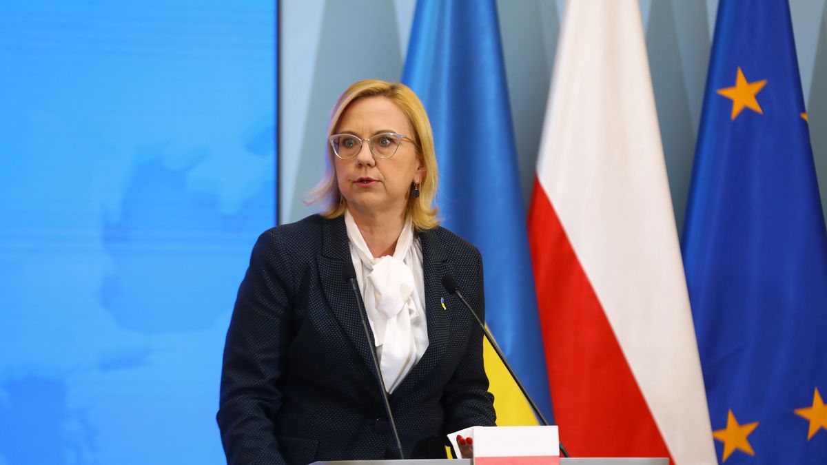 Na zdjęciu Anna Moskwa w trkacie konferecji prasowej