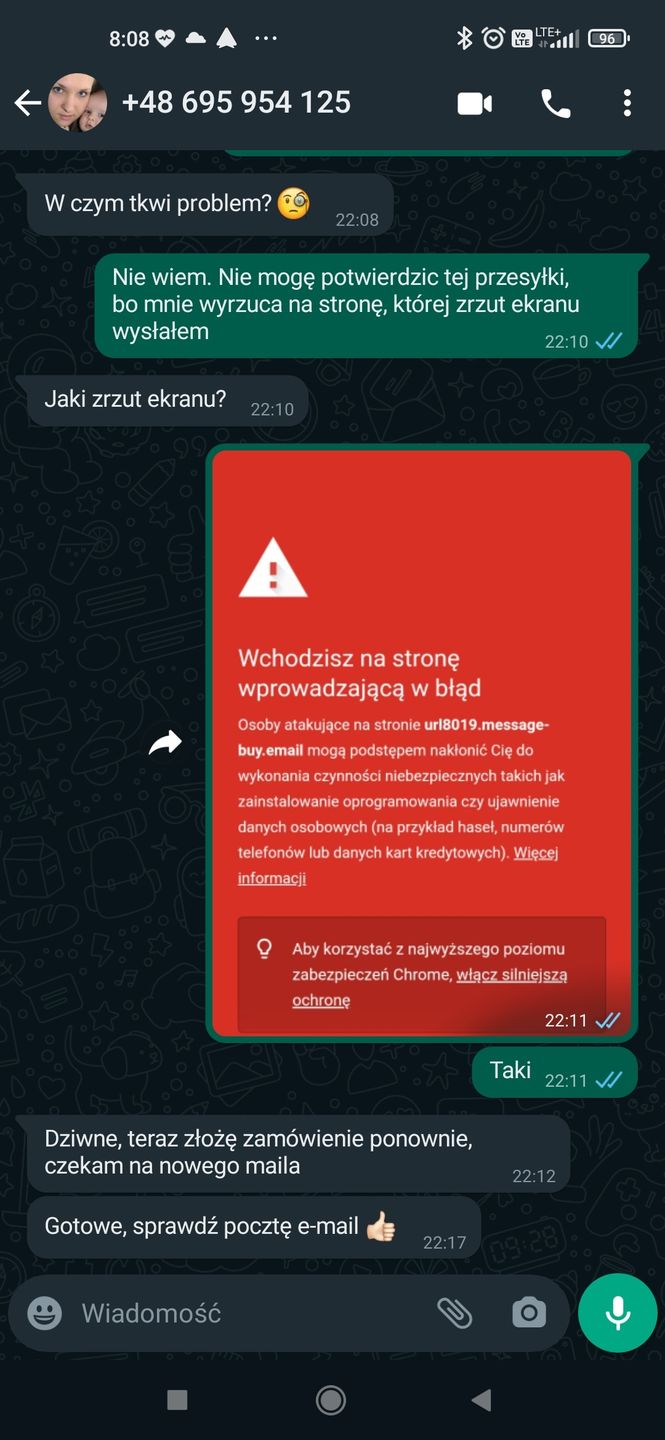 Wiadomości na WhatsApp od fałszywego klienta