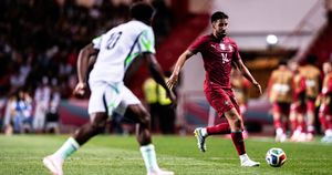 Goncalo Inacio of Portugal passes the ball during the FIFA World Cup 2026 international friendly match between Portugal and Nigeria at Estadio Dr. Magalhaes Pessoa in Leiria, Portugal, on June 10, 2026. (Photo by Rodrigo Moreira/NurPhoto via Getty Images)