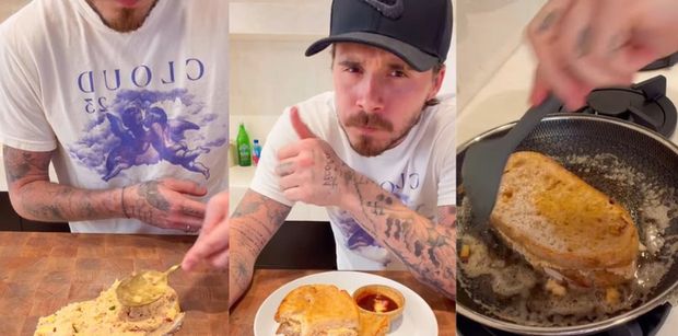 Szef kuchni Brooklyn Beckham "gotuje" kanapkę z tuńczykiem. Internauci kpią: "Co dalej, JAJKO NA TWARDO?" (ZDJĘCIA)