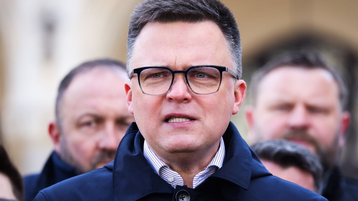 Szymon Holownia, Marshal of the Sejm of the, Republic of Poland and presidential candidate in the upcoming election attends a press conference at the Main Square in Krakow, Poland o April 7th, 2025. (Photo by Beata Zawrzel/NurPhoto via Getty Images)