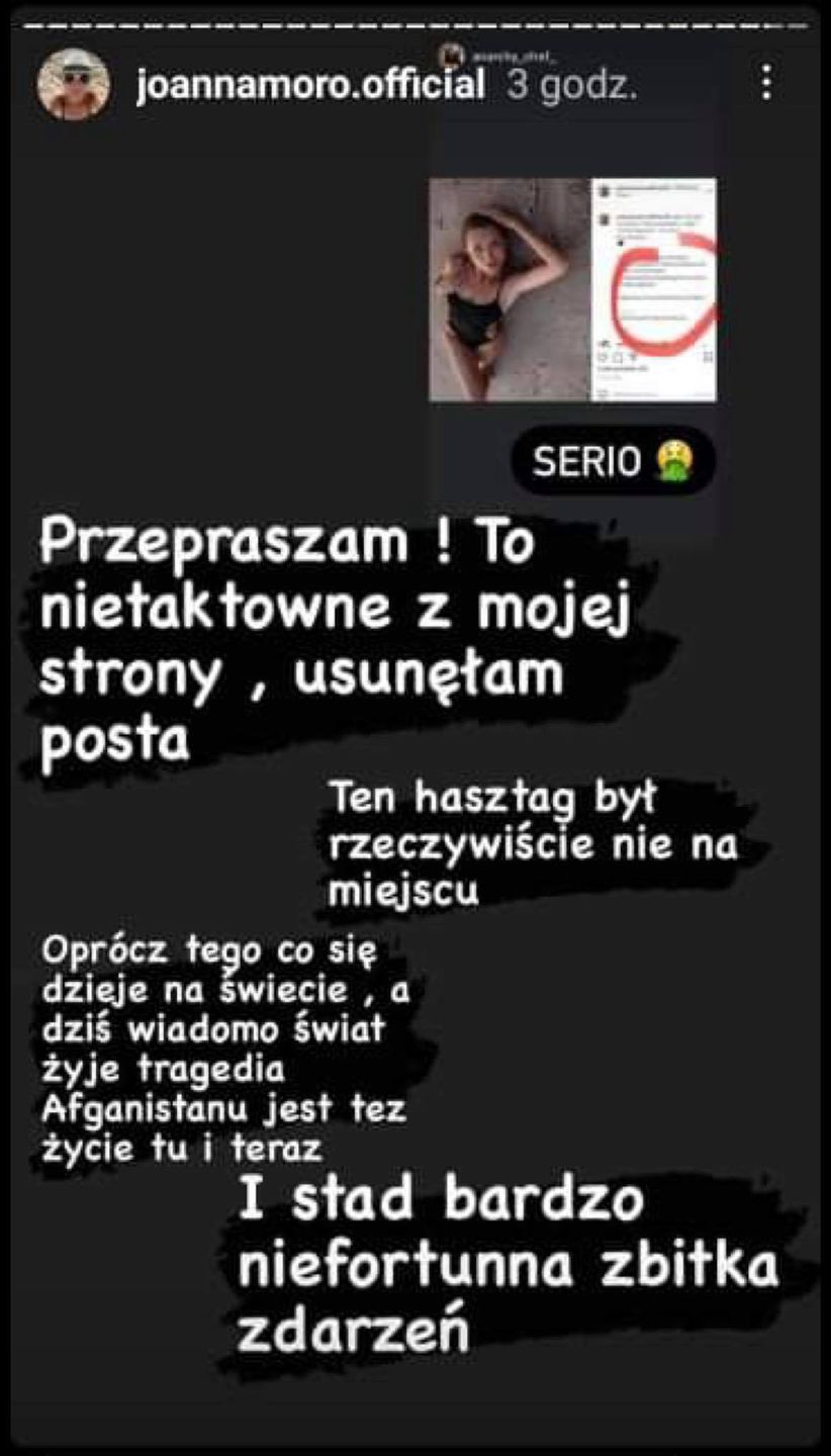 Joanna Moro tłumaczy się z problematycznego posta