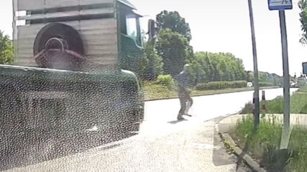 Pieszy cudem uniknął zderzenia z ciężarówką.