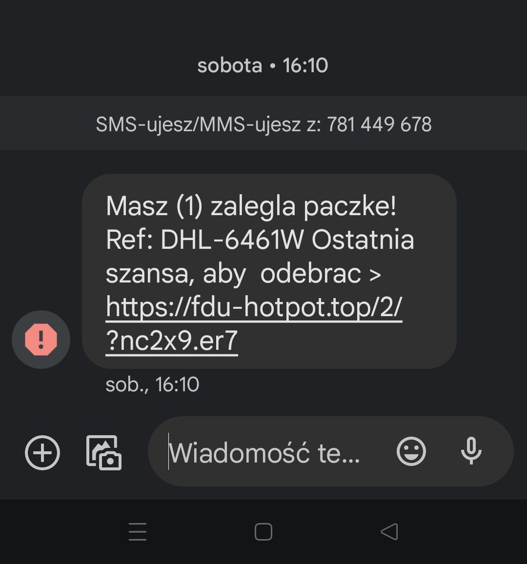 Fałszywy SMS o paczce