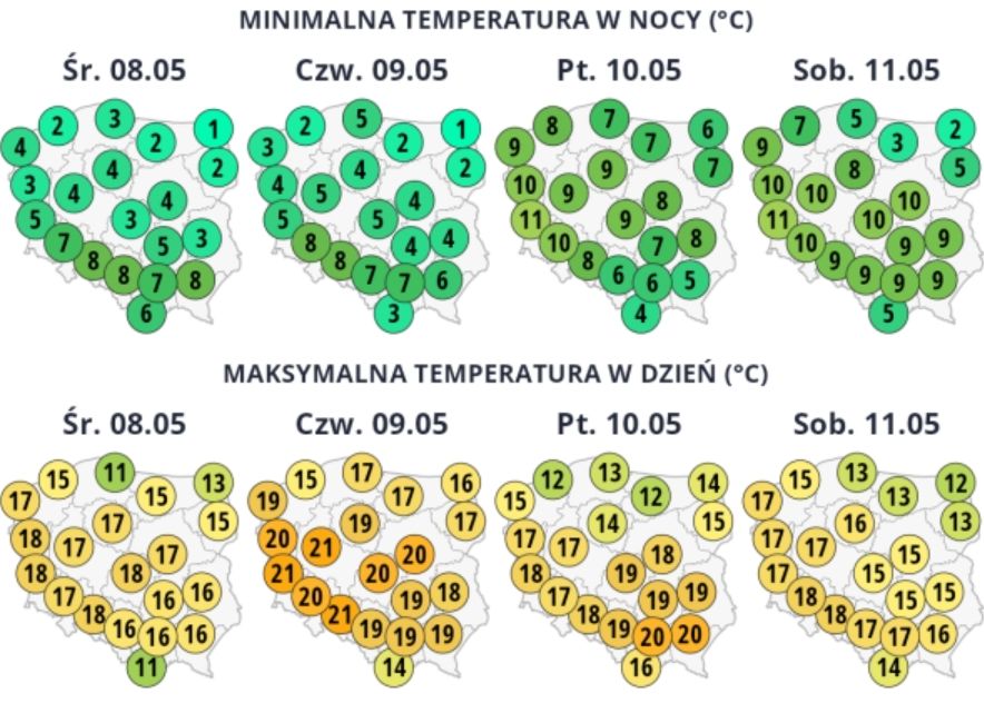 W środę w nocy lokalnie mogą pojawić się przymrozki. Tego dnia oraz w czwartek synoptycy przewidują znaczne ochłodzenie