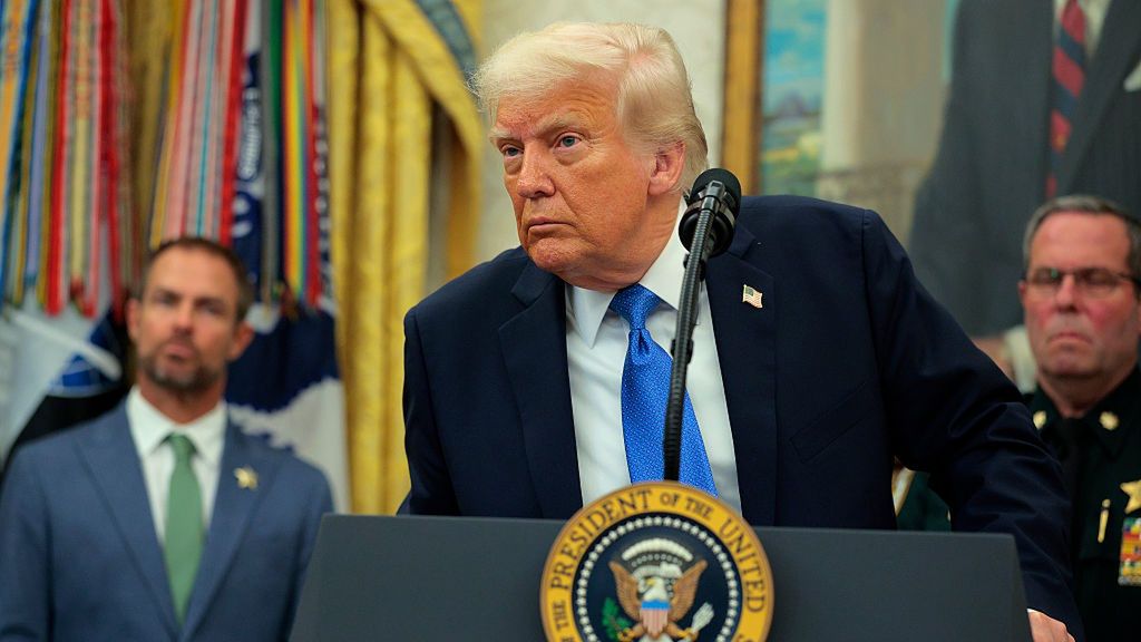 President Trump Holds Law Enforcement Event In White House's Oval Office
WASHINGTON, DC - MAY 19: U.S. President Donald Trump speaks alongside members of the Palm Beach County Sheriff's Office as he posthumously awards Medals of Sacrifice to fallen officers during a ceremony in the Oval Office of the White House on May 19, 2025 in Washington, DC. Trump awarded Medals of Sacrifice to Palm Beach County Sheriff's Office deputies Ralph "Butch" Waller Jr., Corporal Luis Paez, and Deputy Ignacio "Dan" Diaz, who died in a line-of-duty crash on November 21, 2024. (Photo by Chip Somodevilla/Getty Images)
Chip Somodevilla
