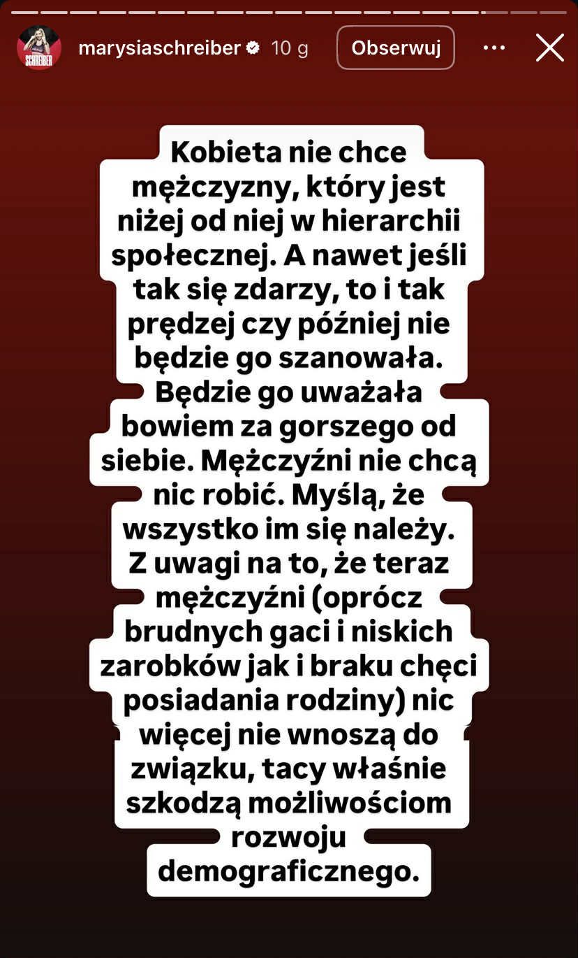 Marianna Schreiber ostro o mężczyznach