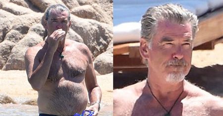 Zarośnięty Pierce Brosnan z żoną na Sardynii (ZDJĘCIA)