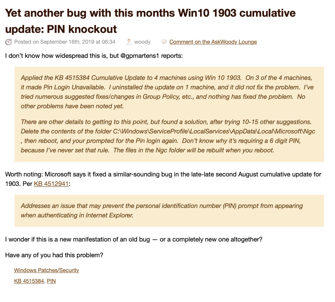 Szczegóły problemu opisane na AskWoody.