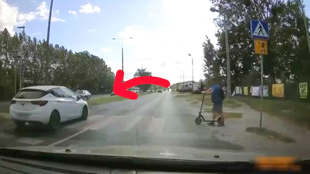 Wszedł na pasy z hulajnogą. Kierowcy nawet się nie zatrzymali
