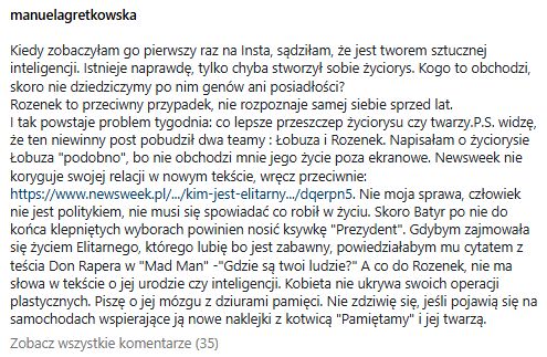 Wpis Manueli Gretkowskiej