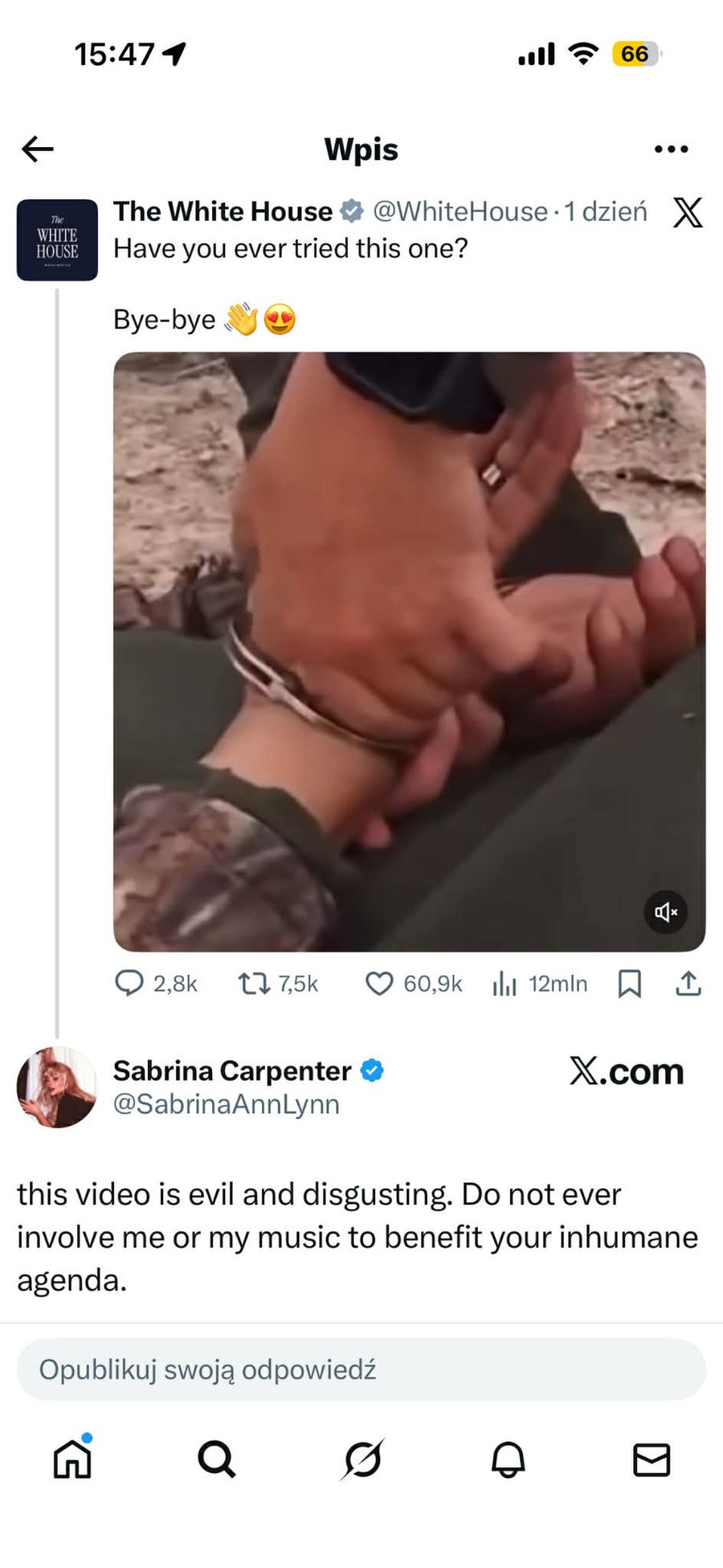 Sabrina Carpenter wykorzystana przez Biały Dom. "Ten film jest p