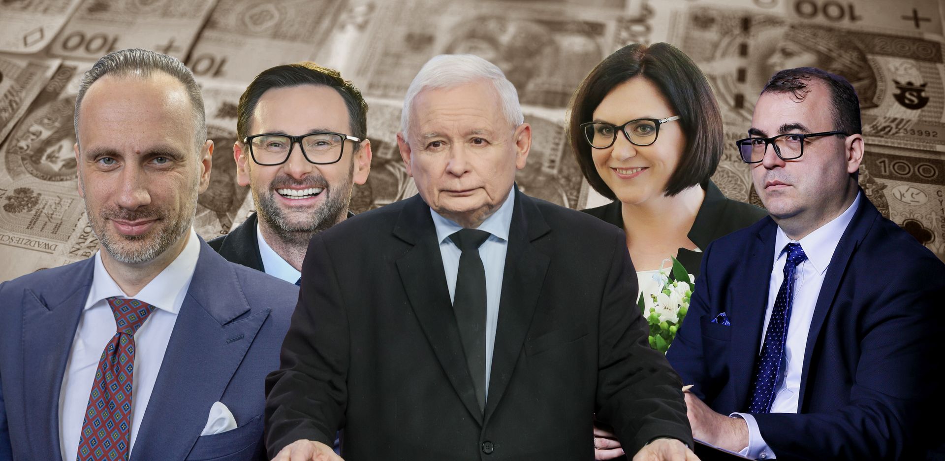 Prezes PiS Jarosław Kaczyński i członkowie klubu milionerów "Dobrej Zmiany".