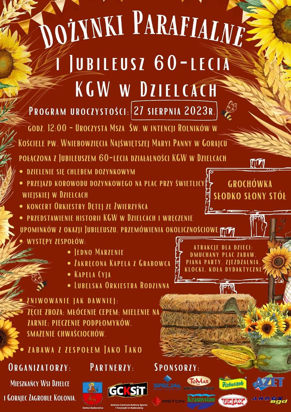 Dożynki w Dzielcach 2023 - plakat, program wydarzenia