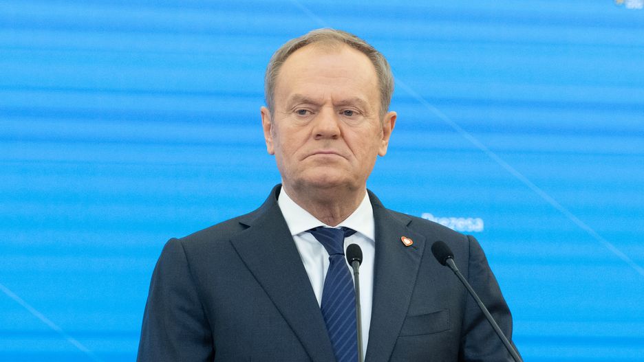 WARSAW, POLAND - 2025/01/28: Prime Minister of Poland Donald Tusk, speaks during a press conference. The Polish Prime Minister Donald Tusk and Canadian Prime Minister Justin Trudeau discussed Polish-Canadian relations. Both leaders focused on their countries' cooperation in supporting Ukraine and strengthening NATO's eastern flank. They also addressed recent challenges in international security and explored opportunities for collaboration during Poland's EU Council presidency. The European Union, as a key strategic partner for Canada and its second-largest economic partner, was an essential topic of the meeting. (Photo by Marek Antoni Iwanczuk/SOPA Images/LightRocket via Getty Images)
